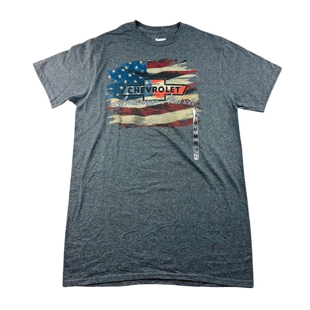 Chevrolet American Muscle Flag T-Shirt Men M Gray Distressed Heather Patriotic